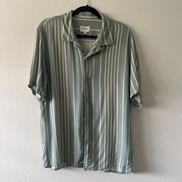 Sezane Octobre Editions Shirt Size M Natural Stripe Sage and Cream - Picture 1 of 7